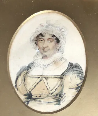 £220.60 • Buy Antique REGENCY / GEORGIAN Miniature Portrait Watercolor Lady In Bonnet