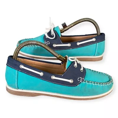 Coolers Shoreside Womens Deck Shoes Boat Green Blue Leather Flat Moccasins UK 5 • £13.99