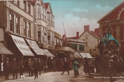 £8.99 • Buy PENUEL SQUARE, PONTYPRIDD - OLD REAL PHOTO COLOUR POSTCARD SHOWING TRAM (ref 152