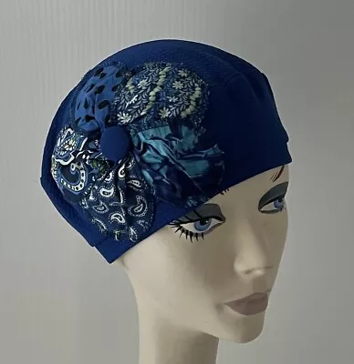 NWT! IMAGA Designer BERET Hat ROYAL BLUE With Flower Trim • $32.95