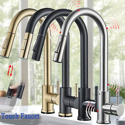 Sensor Touch Kitchen Sink Faucet With Pull Out Sprayer Mixer Tap Stainless Steel • $21.99