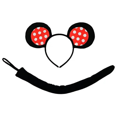 Polka Dot Mouse-A-Like Ears Headband & Tail Costume Set - Cute Minnie Party Kit • $6.88