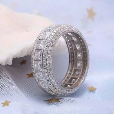 3Ct Princess Lab Created Diamond Men's Full Eternity Ring Solid 14K White Gold • $429.99