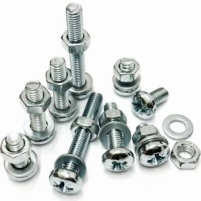 £3.23 • Buy M6 / 6mm ZINC MACHINE POZI PAN HEAD SCREWS BOLTS WITH FULL NUTS & THICK WASHERS
