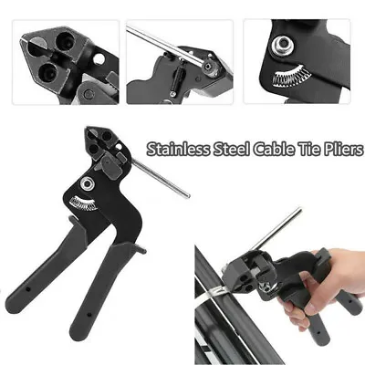 Cable Tie Fasten Gun Pliers Crimper Stainless Steel Tensioner Metal Cutter Tools • £15.79