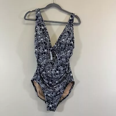 J.Crew Womens Long Torso Ruched V-Neck One Piece Swimsuit Size 12 Floral New • $39