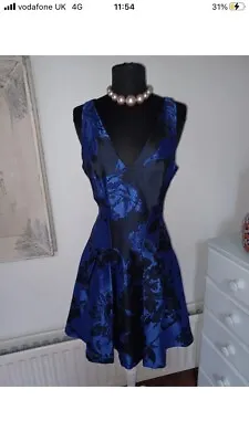 £27 • Buy 🌸Ladies Coast Fit And Flare Jacquard Dress Size 10 Blue Black 