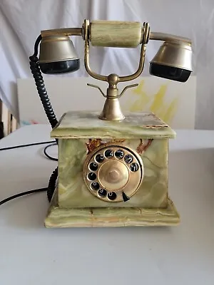 Vintage Onix Ricci Paolo Rotary Telephone Brass & Marble Green  24k GP • $90