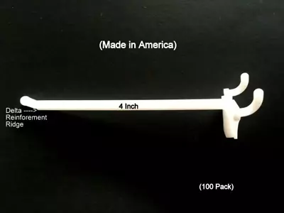 (100 PACK) 4 Inch White Plastic Peg Hooks For 1/8  To 1/4   Pegboard USA Made • $21.86