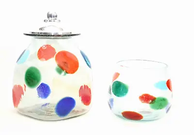 Dots Pattern Glass Canister And Floating Candle Bowl Handmade In Mexico • $59.95