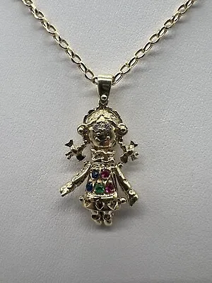 9ct Gold Multi Gem Movable Ragdoll Necklace Pendant Fully Hallmarked & Boxed • £229