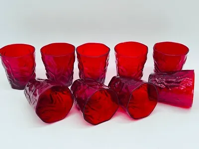 Set Of 9 Vintage SENECA Driftwood Ruby Red 4-3/8  6oz Flat Water Bar Glasses • $79.99