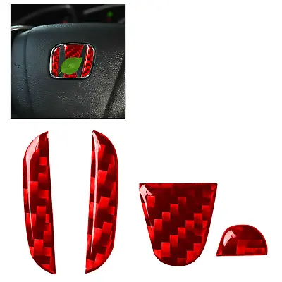 Carbon Fiber Red Steering Wheel Center Stickers For 2007-2021 Honda Accessories • $8.69
