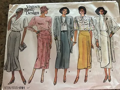 🌸 Vogue Basic Design #1781 - Ladies Beautiful (5 Style) Skirt Pattern 12-16 Ff • $12.34