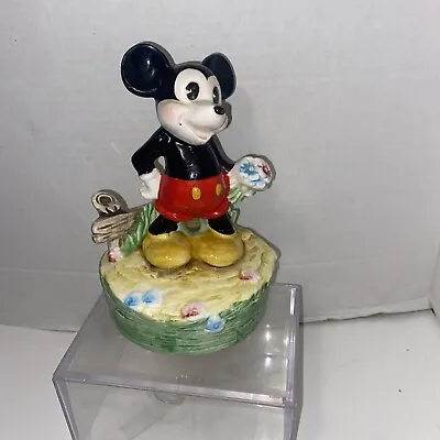 Vintage Disney SCHMID Mickey Mouse Porcelain Music Box Figure • $24