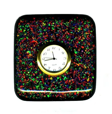 Desktop BLACK OPAL CLOCK Handmade Mosaic Opal Quartz Clock On Stand • $146.40