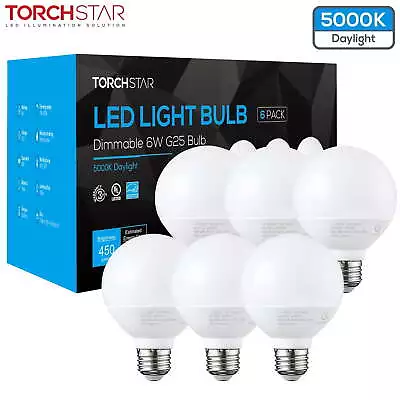 6 Pack LED Vanity Light Bulbs Daylight Dimmable G25 Globe Bulbs 6W=40W • $19.28