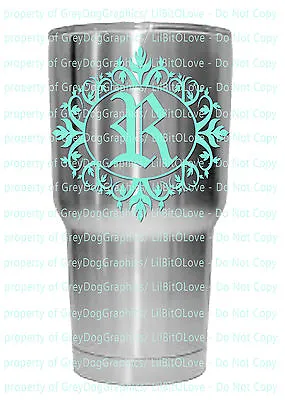 Yeti Sized Fancy Frame Monogram 1 Letter Calligraphy Font Personalized Sticker • $2.49