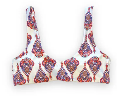Zaful Bikini Top Women's Size S US 6 Lightly Padded Tie Back White Paisley Swim • $8.99