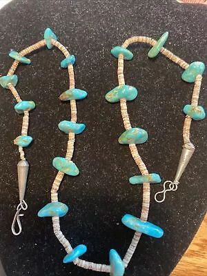 VIntage Santo Domingo Pueblo Turquoise Slab & Heishi Bead Necklace 18” Long • $68