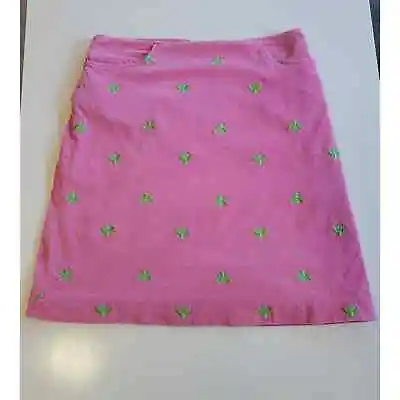 Vintage Lilly Pulitzer Pink Corduroy Embroidered Green Bee Skirt Women's Size 8 • $29.67