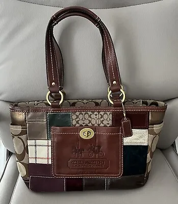 Vintage Coach 11358 Limited Edition Holiday Patchwork Tote SHOULDER Bag PURSE • $75