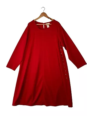 Roaman's Women's B2 Vintage Dress Button Side Red Long Sleeve Solid Lagenlook • $21.40