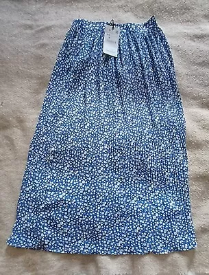 Zara Pleated Blue Floral Print  Midi Skirt Sz XS NEW! • £11