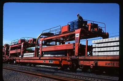 Railroad Slide - Amtrak #15545 MOW Flat Car 1979 Concrete Tie Load Rail Laying • $8