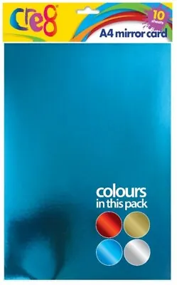 Cre8 A4 Mirror Card 200gsm Red/Blue/Gold/Silver (10pk) • £2.99