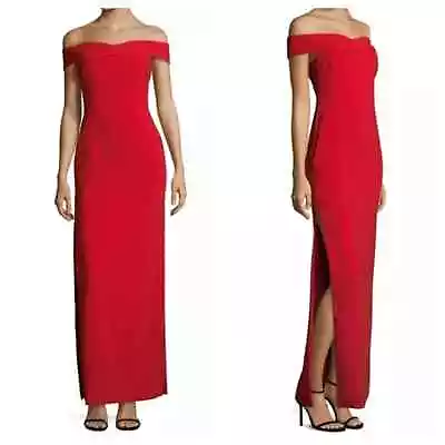 Likely Red Scarlet Off Shoulder Darrah Thigh High Double Slit Long Gown 0 • $99.99