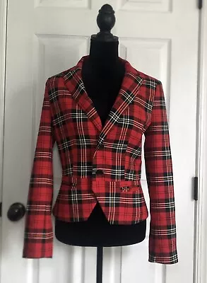 ZARA Trafaluc Blazer Jacket Plaid Peplum Red Womens Size M • $27.56