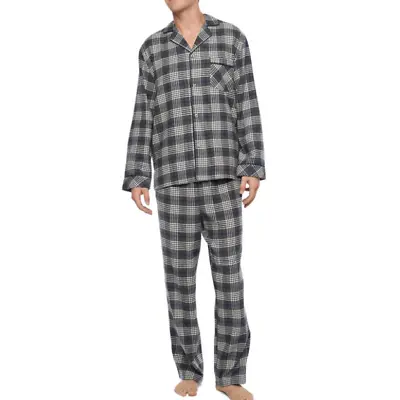 St. John's Bay Men's Flannel Pajama Set LARGE TALL Gray Black Plaid 2 Piece New • $46.99