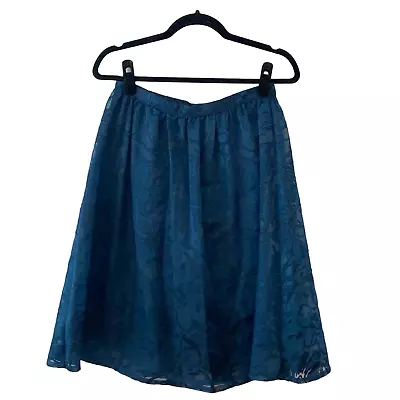 Forever 21 Women's Size Small Skater Skirt Embroidered Floral Flowy Blue Pleated • $12.99