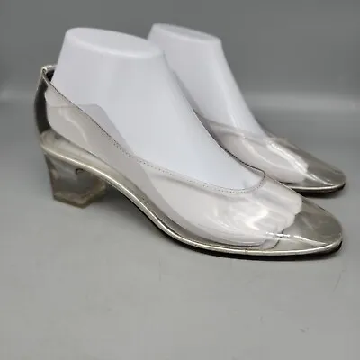 Vintage Shoes COLORIFFICS SILVER CLEAR Heels 2 Formal Pageant Wedding 8.5 M • $21.24