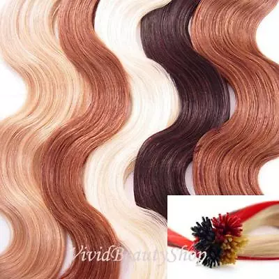 25 I Stick Tip Body Wave Wavy Micro Rings Beads Link Remy Human Hair Extensions • $40.99