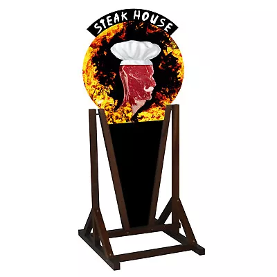 Sidewalk Sign STEAK HOUSE BBQ A-frame Water Resistant Wooden Pavement Stand • $395