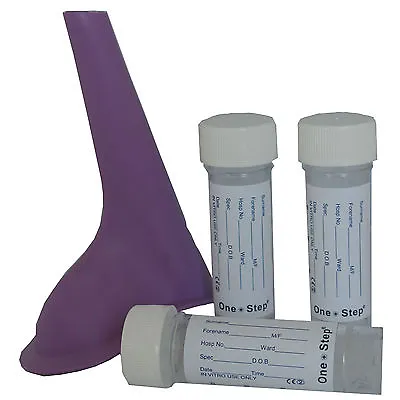 10 Urine Specimen Sample Bottle With Lid & Label 30mls + Re-usable Female Urinal • £6.99