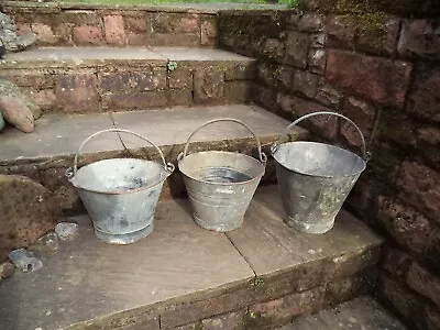 Vintage Galvanized Buckets 9  - 7.5” Tall Galvanised Metal Bucket Pail Planter's • £40