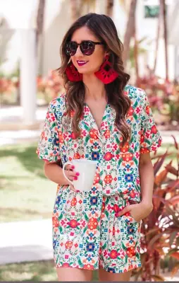 Jess Lea Boutique Sunday Morning Lounge Wear Satin Short Set Size XL PJ Pajama • $17.95