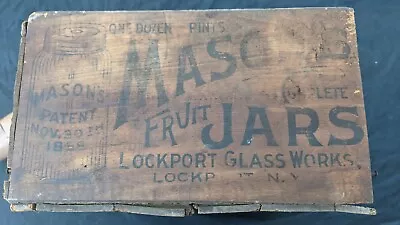 Vintage Lockport Mason 1858 Fruit Jar Wood Box Crate. One Dozen Pints - As-Is • $239