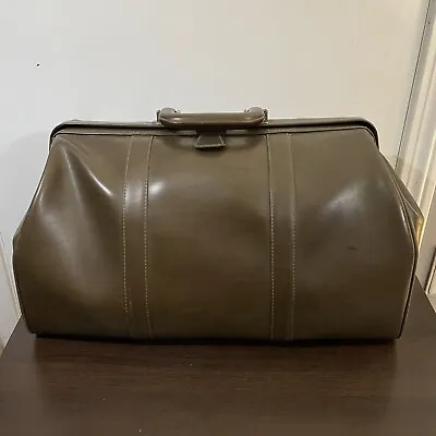 Vintage Antique Leather Briefcase Doctor Lawyer Bag Metal Lock & Hinged Opening • $34.10