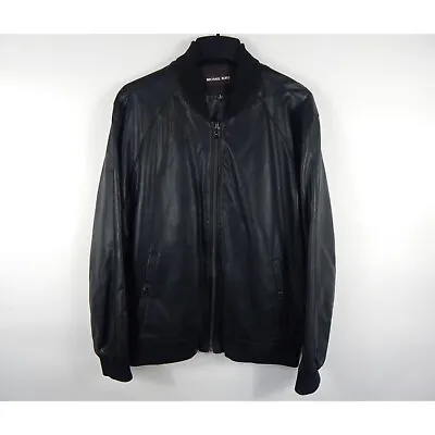 Michael Kors Perforated Faux Leather Bomber Jacket Black Size Large Men's D105 • $29