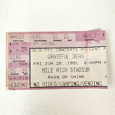 Vintage Grateful Dead Ticket Stub June 28 1991 Denver Co Mile High Stadium • $18