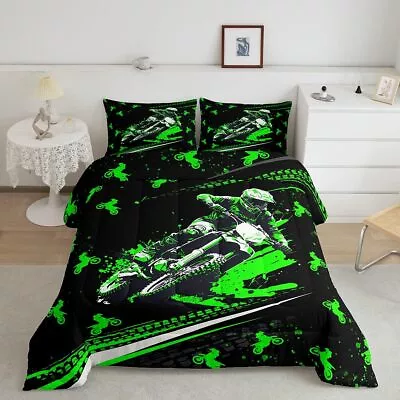 Dirt Bike Comforter Set Full Size Kids Racing Motocross Rider Comforter For B... • $74.42