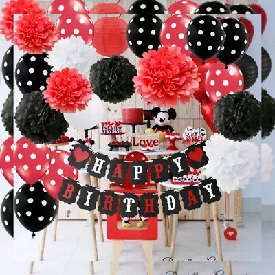 Red Mickey Mouse Birthday Party Decorations White Black  • $30.49