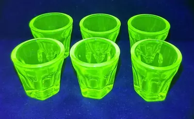 Set Of 6 Vintage Yellow Uranium Vaseline Shot Glass • $42