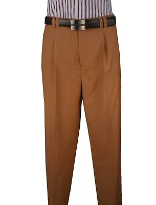 Men's Wide Leg Pants One Pleated 100% Wool Color Rust Window Art.666112 • $69