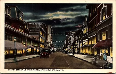 Postcard Granby Street Looking North At Night In Norfolk Virginia • £7.78