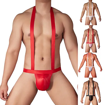 UK Mens Wrestling Singlet Party Bodysuit Erotic Jockstrap Catsuit Leotard Thongs • £8.39